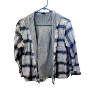 Eddie Bauer Gray Button Down Hooded Flannel Jacket, Size Medium